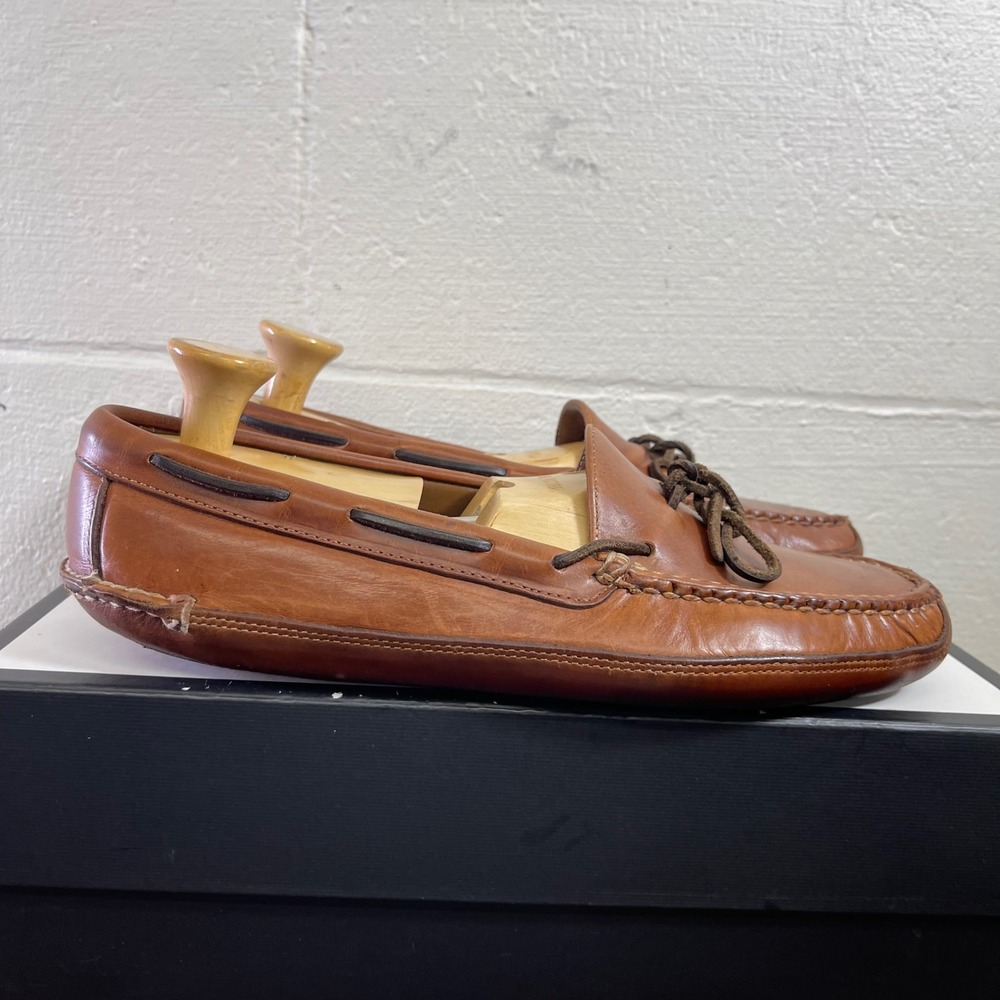 LL Bean Moccasin Slippers Brown Leather Brown Slip On Shoes Men's‎ Size 11 D